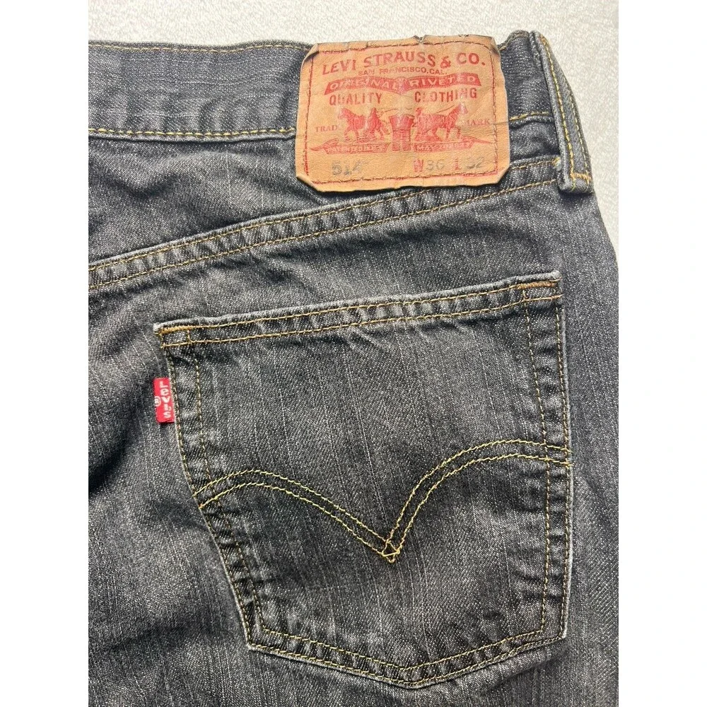 Levis 514 Slim Straight Denim Jeans Mens 36x32 Black 100% Cotton Mexico